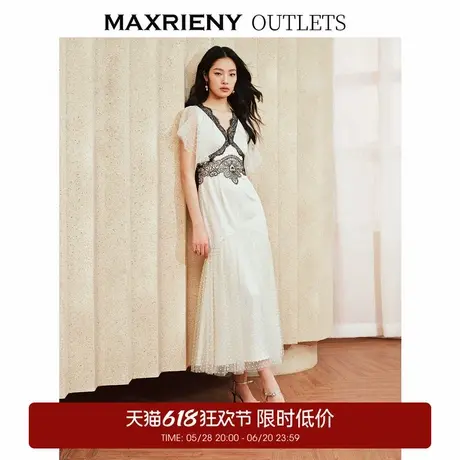 【奥莱】MAXRIENY复古宫廷浪漫风撞色蕾丝连衣裙波点裙子图片