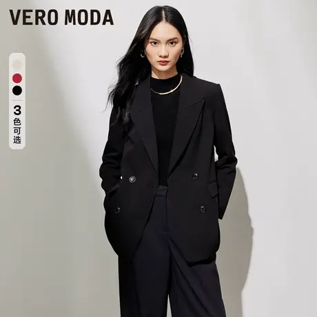 Vero Moda黑色西装2024春季新款宽松双排扣通勤百搭休闲外套女图片