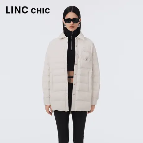 LINCCHIC金羽杰羽绒服女2023年秋季新款简约微落肩中长款轻薄外套图片