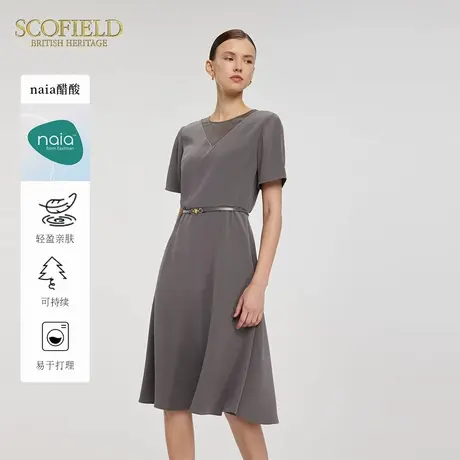 【醋酸】Scofield女装气质收腰A摆连衣裙欧根纱拼接2025夏季新款图片