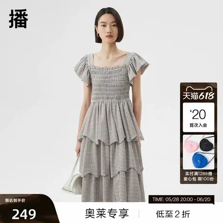 【清仓】播夏季新款饱满三层裙摆波浪形边花瓣飞袖连衣裙图片