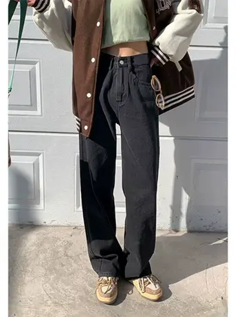 清仓捡漏潮流牛仔裤女新款韩版宽松高腰显瘦复古阔腿直筒裤潮ins图片
