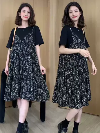 韩版假两件连衣裙春夏季2023新款碎花裙显瘦高档女裙甜美气质裙子图片