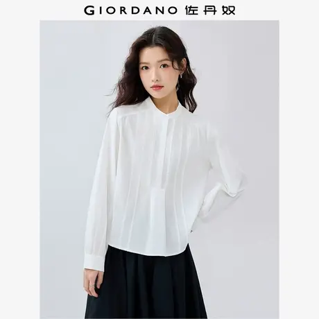 佐丹奴衬衫女装纯棉府绸压褶小立领梭织长袖休闲衬衫 05345102图片