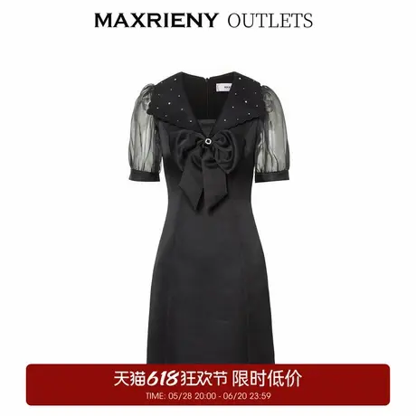 【奥莱】MAXRIENY法式连衣裙秋季修身裙子蝴蝶结缎面小黑裙图片