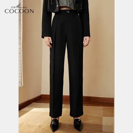 MISSCOCOON黑色西装裤子女2023新款春季高腰显瘦垂感直筒休闲长裤图片