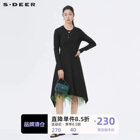S·DEER圣迪奥女装秋网纱印花吊带两件套长袖连衣裙S221Z1201图片