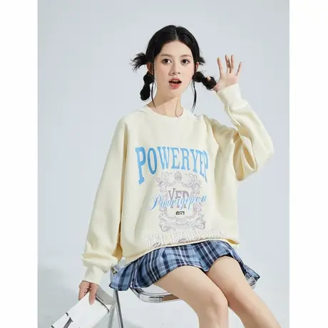 唐狮女卫衣春秋新款薄款字母印花宽松休闲上衣学院风百搭卫衣图片