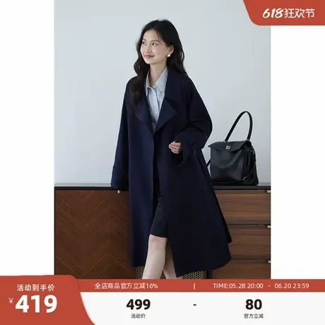 嘉茱莉2025新款高级感无扣长款风衣女宽松休闲英伦风春秋外套翻领图片
