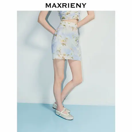 【奥莱】MAXRIENY浪漫度假风高腰半裙渐变印花收腰包臀短裙图片