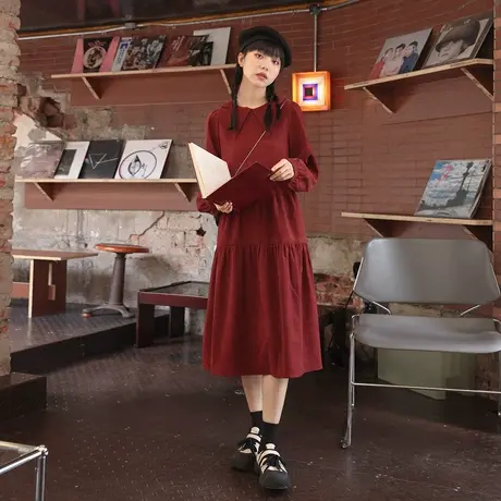 尔给圣诞裙子小个子红色连衣裙女秋冬奶乖裙温柔系穿搭新年衣服图片