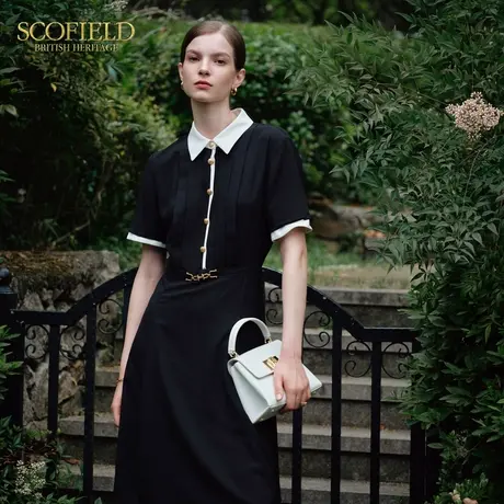 Scofield女装减龄学院风收腰连衣裙短袖衬衫裙夏季裙子图片