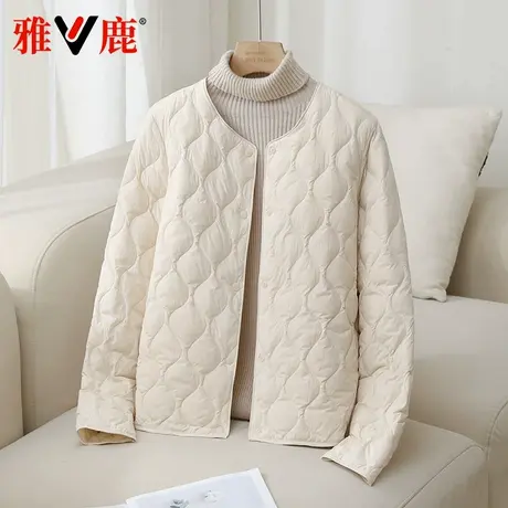 雅鹿2024新款轻薄羽绒服女士冬季修身宽松舒适休闲圆领羽绒外套图片