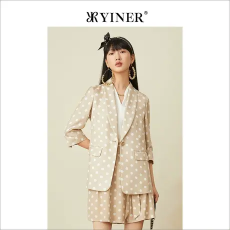 YINER音儿女装2022夏季撞色波点真丝西装短外套图片