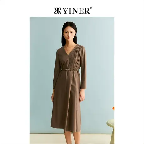 【绵羊毛+山羊绒】YINER音儿女装冬季肌理气质V领连衣裙图片