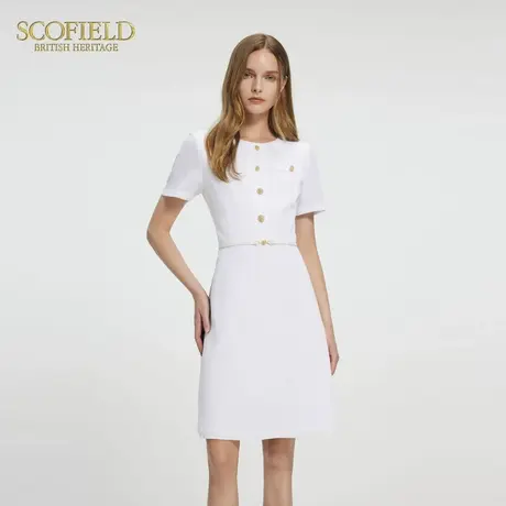 Scofield女装千金小香风圆领连衣裙修身金属纽扣2025夏季新品图片