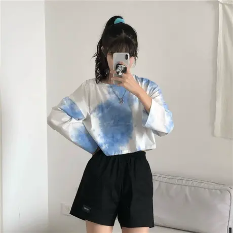 扎染短款t恤女2024年早秋季新款宽松薄款小众设计感上衣长袖ins潮图片