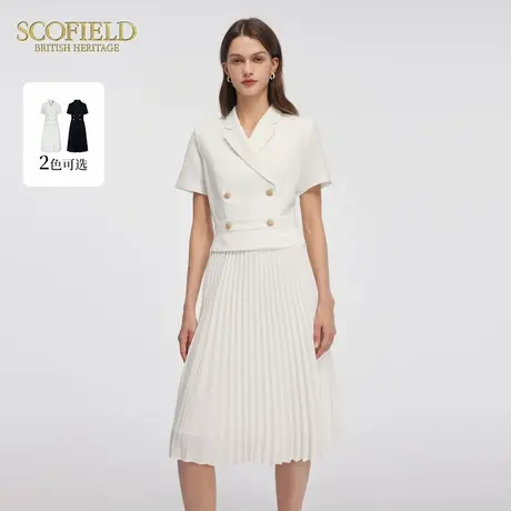 Scofield女装干练西装式连衣裙黑色褶皱收腰气质长裙夏季裙子图片