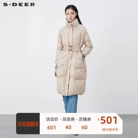 sdeer圣迪奥女装时尚高领收腰茧型长款羽绒服S21462490图片