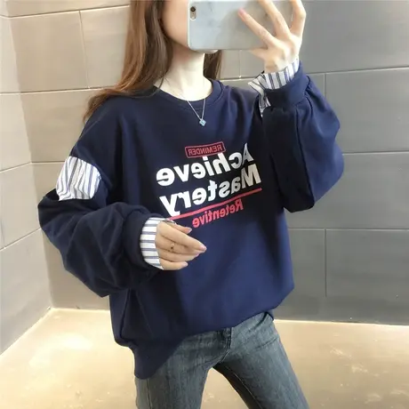 假两件拼接破洞卫衣女2023年秋装新款女装字母印花上衣百搭外套潮图片