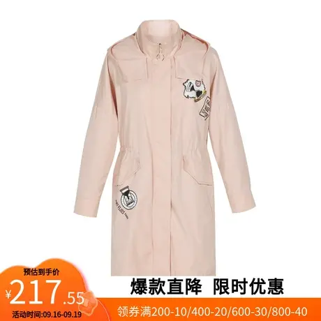 【艾格】2023春季新款连帽字母图案印画设计优雅风中长款风衣女图片