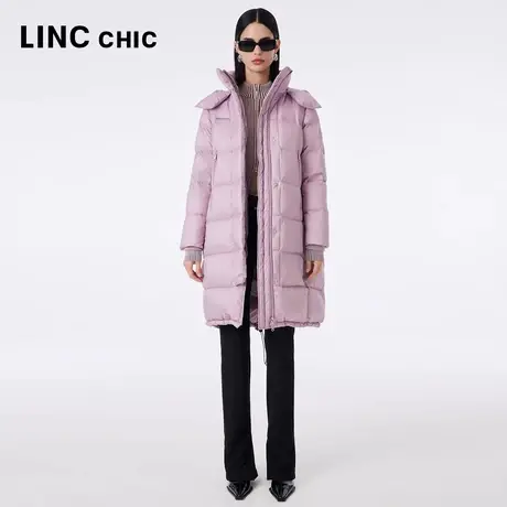 LINCCHIC金羽杰2023秋冬新品都市简约通勤中长款连帽加厚羽绒服女图片
