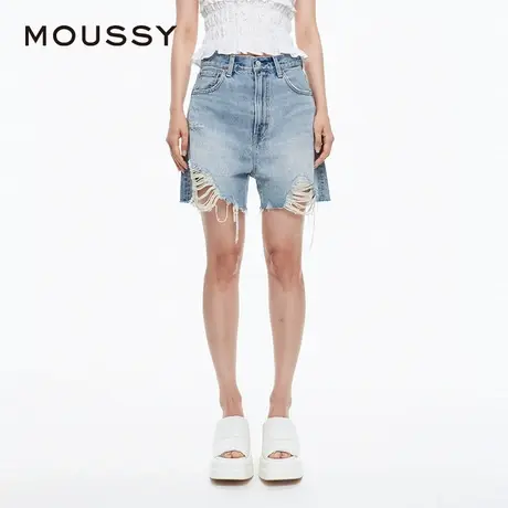 MOUSSY 夏季休闲高腰做旧个性破洞牛仔短裤028HS411-0301图片