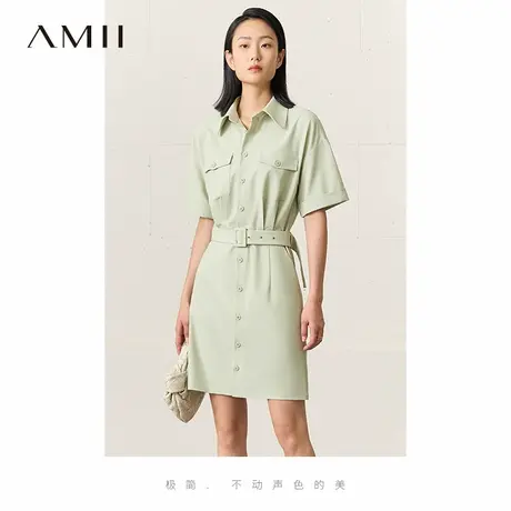 Amii2025夏季新款衬衫领连衣裙气质Polo领衬衣裙设计配腰带裙子女图片