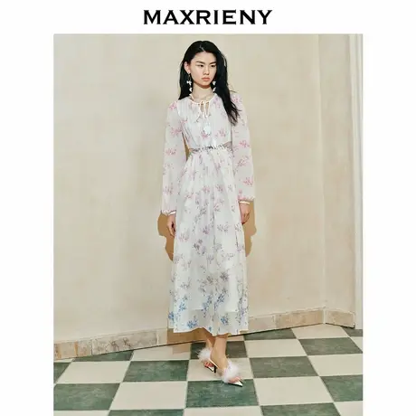 【奥莱】MAXRIENY复古优雅兰花渐变印花连衣裙图片