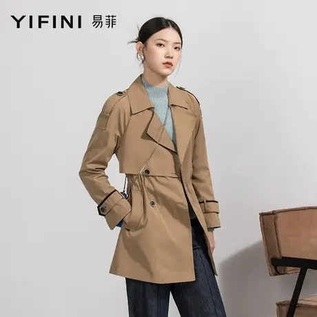 Yifini/易菲时尚通勤简约风衣外套女春秋新款宽松大翻领上衣图片