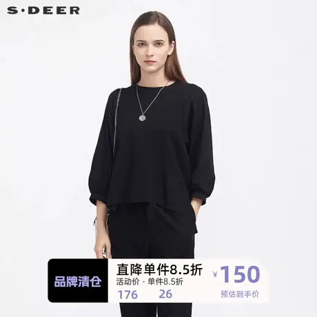 【sdeer奥莱】圣迪奥秋罗纹圆领拼接系带不规则针织衫S21163516图片