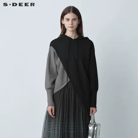【直播间专属】sdeer圣迪奥抽绳撞色拼接不规则针织衫S221Z3515图片