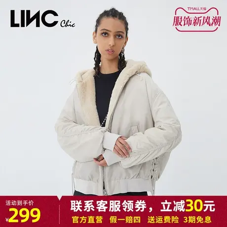 商场同款LINC金羽杰羽绒服女2023冬新款夹克短款反季断码连帽女款图片
