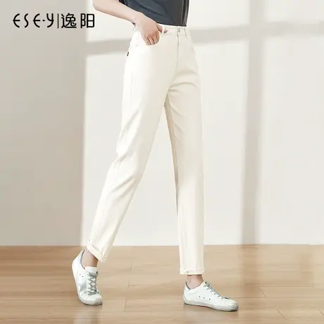 逸阳女裤牛仔直筒裤女九分白色哈伦萝卜2023春高腰宽松大码老爹裤图片