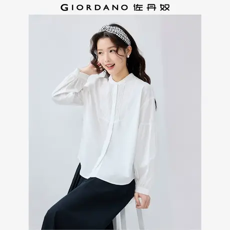 佐丹奴衬衫女装纯棉府绸压褶小立领梭织长袖休闲衬衫 05345101图片