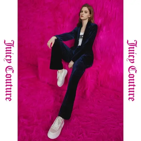 Juicy Couture橘滋秋女2023年新款大女主角烫钻丝绒女式休闲裤图片