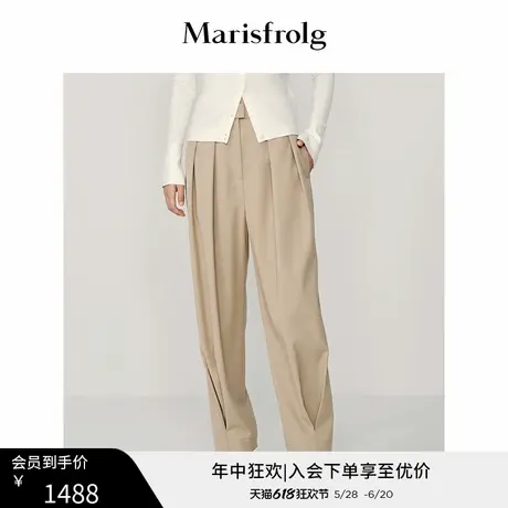 【羊毛休闲裤】玛丝菲尔冬季新款卡其色蛋型显瘦羊毛休闲裤图片
