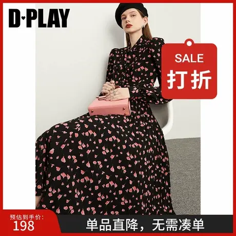 DPLAY春季新法式复古暗夜鸢尾印花重工系带蝴蝶结连衣裙图片
