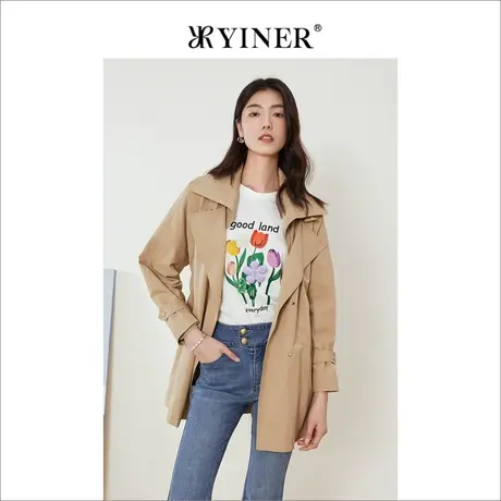YINER音儿女装2022春季新款时尚单排扣西装领风衣图片