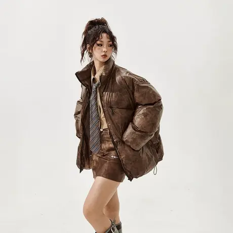 YEP设计感复古立领棉服女2023年新款宽松冬季外套潮牌加厚面包服图片