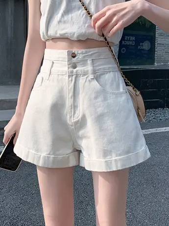清仓捡漏白色牛仔短裤女高腰显瘦2023年夏季新款a字性感宽松百搭图片