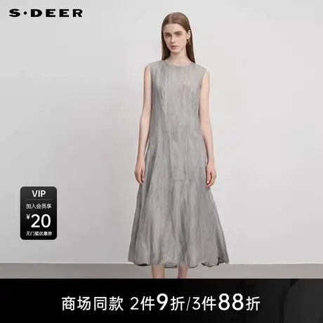 【商场同款】sdeer圣迪奥休闲圆领肌理不规则无袖连衣裙S25281240图片