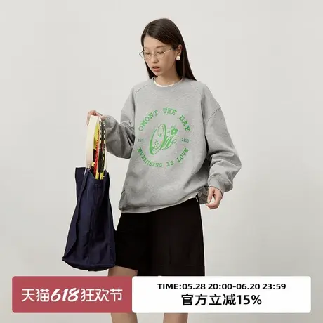 omont蛋挞家 复古字母印花卫衣2025春季圆领慵懒宽松休闲显瘦上衣图片