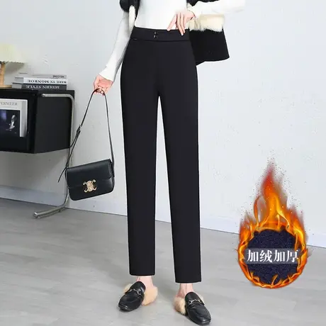 黑色九分加绒小西裤女秋冬2023新款高腰显瘦直筒小脚裤通勤休闲裤图片