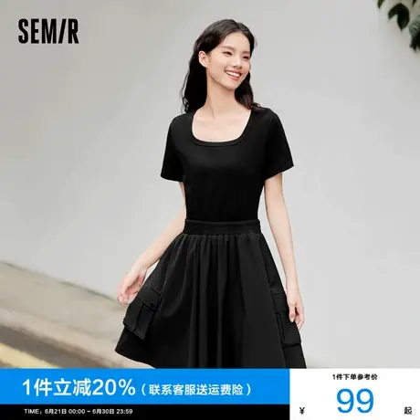 森马连衣裙女假两件盐系潮流百搭2025新款夏季方领修身短裙小个子图片