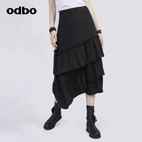 odbo/欧迪比欧原创设计皱褶拼接不规则半身裙女夏季新款半裙图片