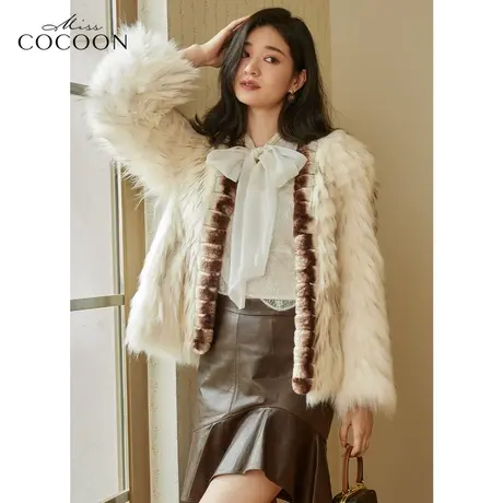 miss COCOON貉子毛皮草女2022新款冬季宽松时尚拼接獭兔毛毛外套图片