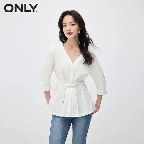 ONLY奥莱夏季设计感收腰V领纯色伞摆七分袖衬衫女图片