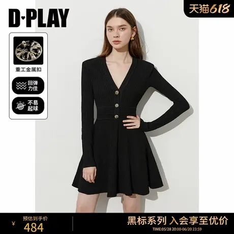 DPLAY【黑标】2025年春季新款法式黑色连衣裙女短款收腰针织裙子图片