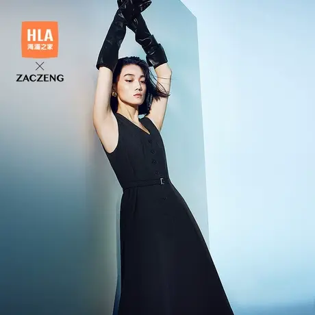 HLA/海澜之家曾超联名背心式连衣裙25春夏新V领修身显瘦裙子女装图片